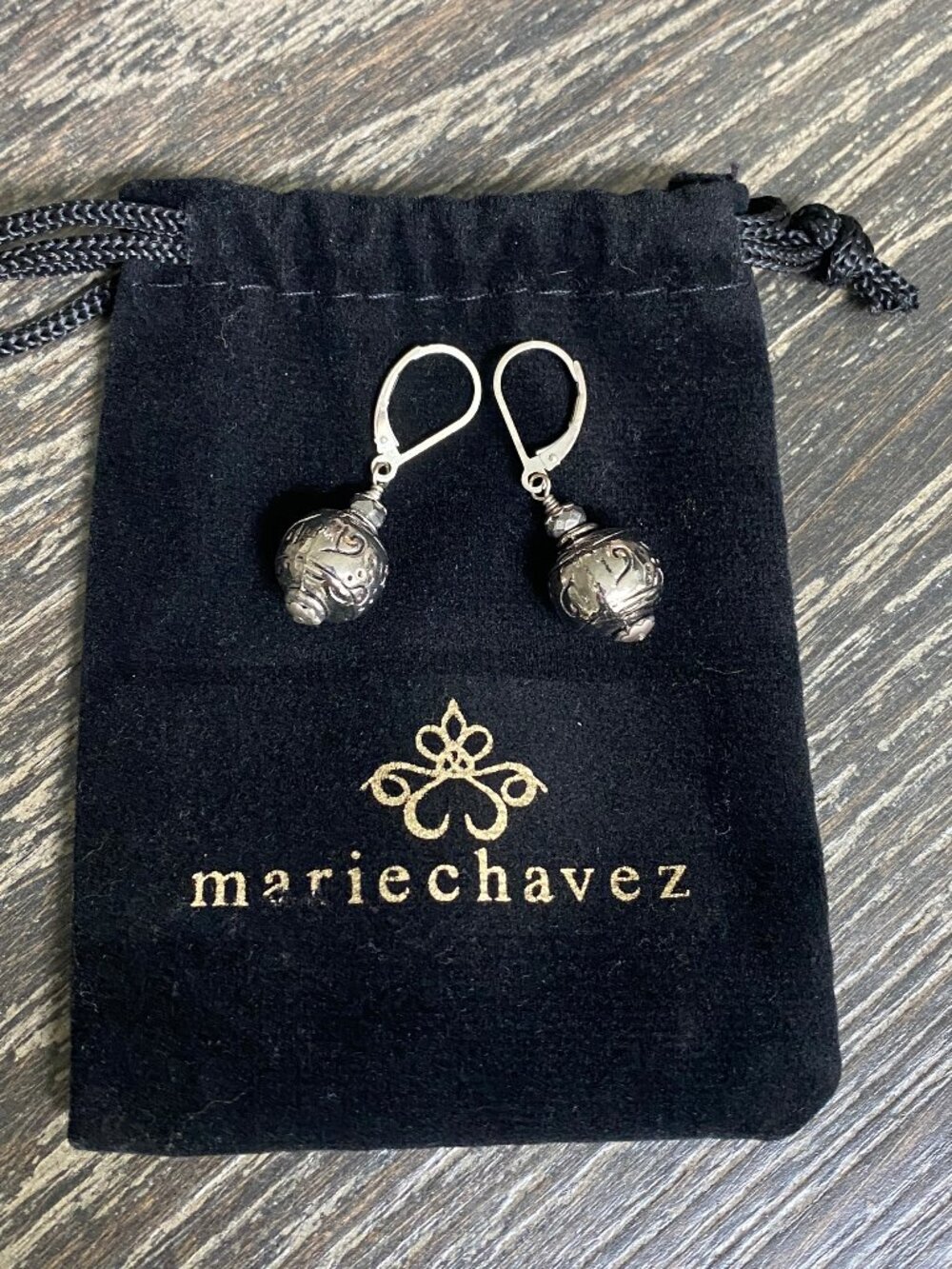 Marie Chavez Sterling Plated Filigree Ball Dangle Earrings Sterling Silver Lever